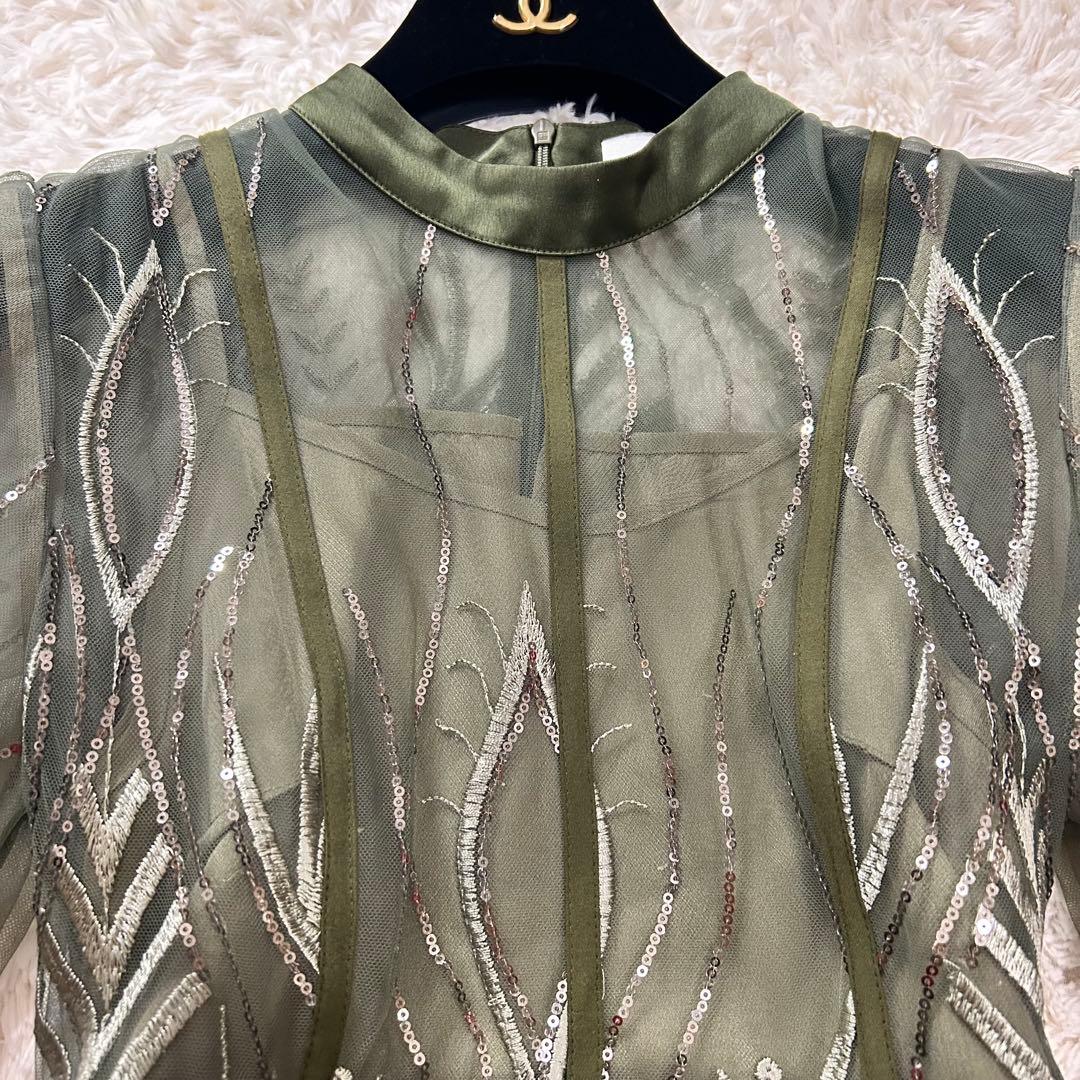 美品✨ Leja スパンコール 刺繍 レース プチハイネック ワンピース S