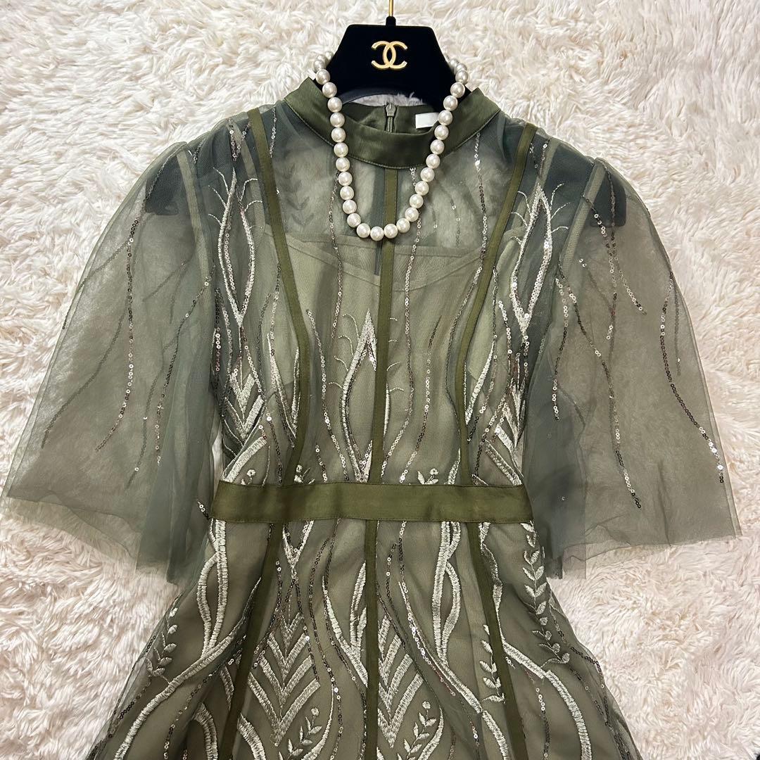 美品✨ Leja スパンコール 刺繍 レース プチハイネック ワンピース S