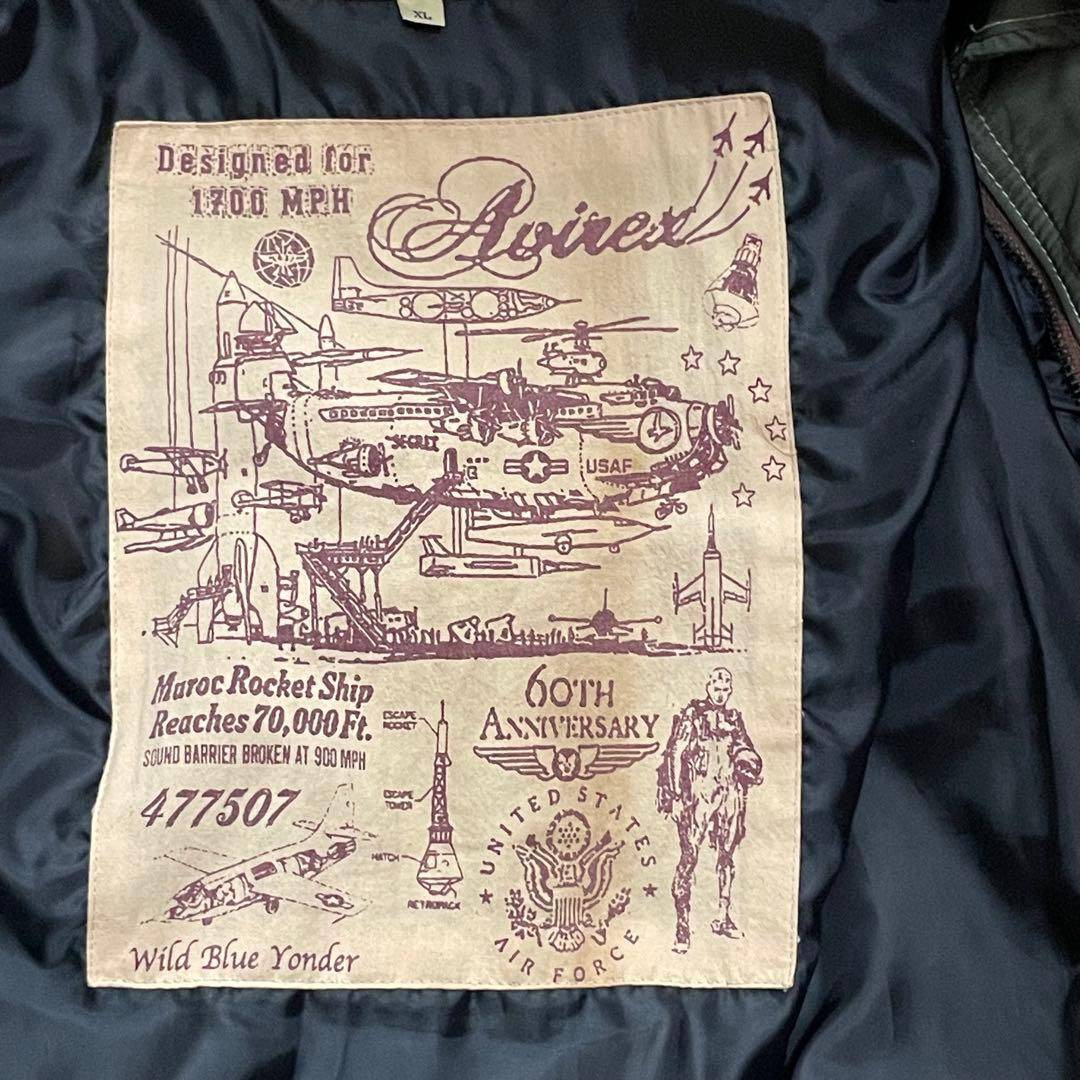 希少 AVIREX 60周年記念 ラムレザー ジャケット 切替 XL ブラウン