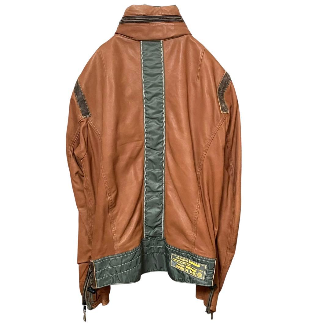 希少 AVIREX 60周年記念 ラムレザー ジャケット 切替 XL ブラウン