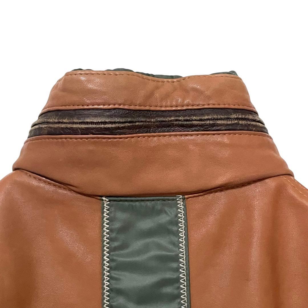 希少 AVIREX 60周年記念 ラムレザー ジャケット 切替 XL ブラウン