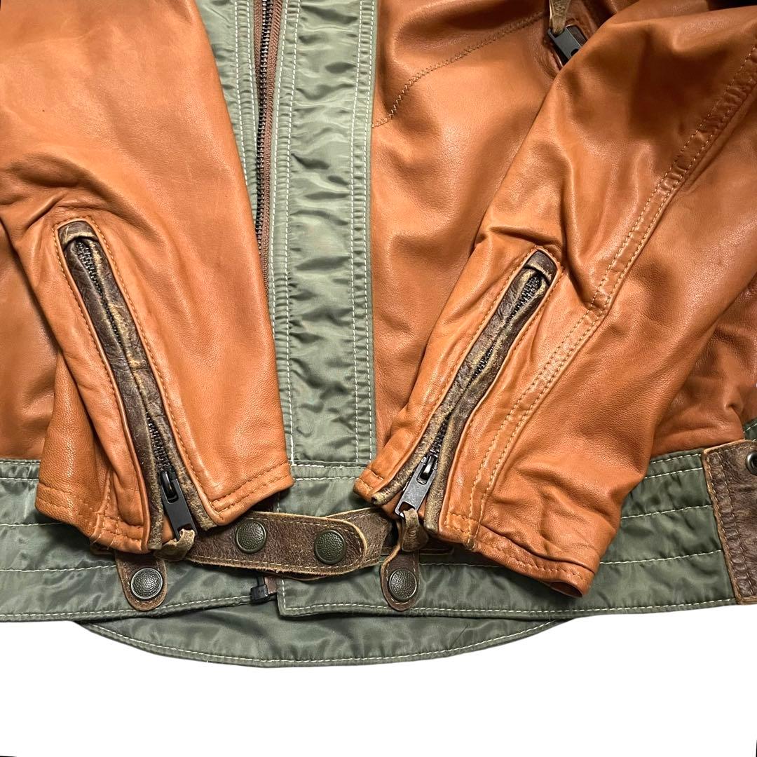 希少 AVIREX 60周年記念 ラムレザー ジャケット 切替 XL ブラウン