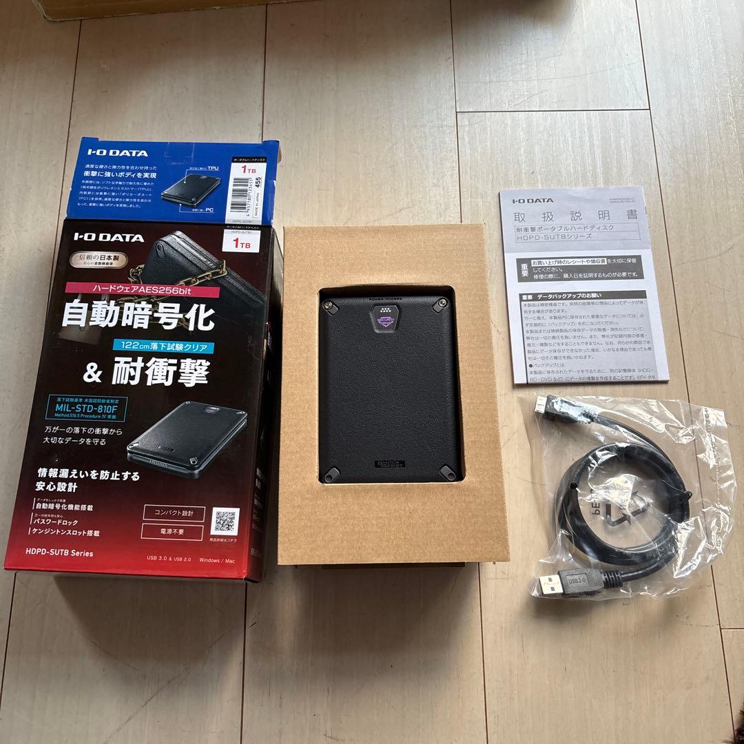 I-O DATA HDPD-SUTB1/1TB 自動暗号化・対￼衝撃HDD