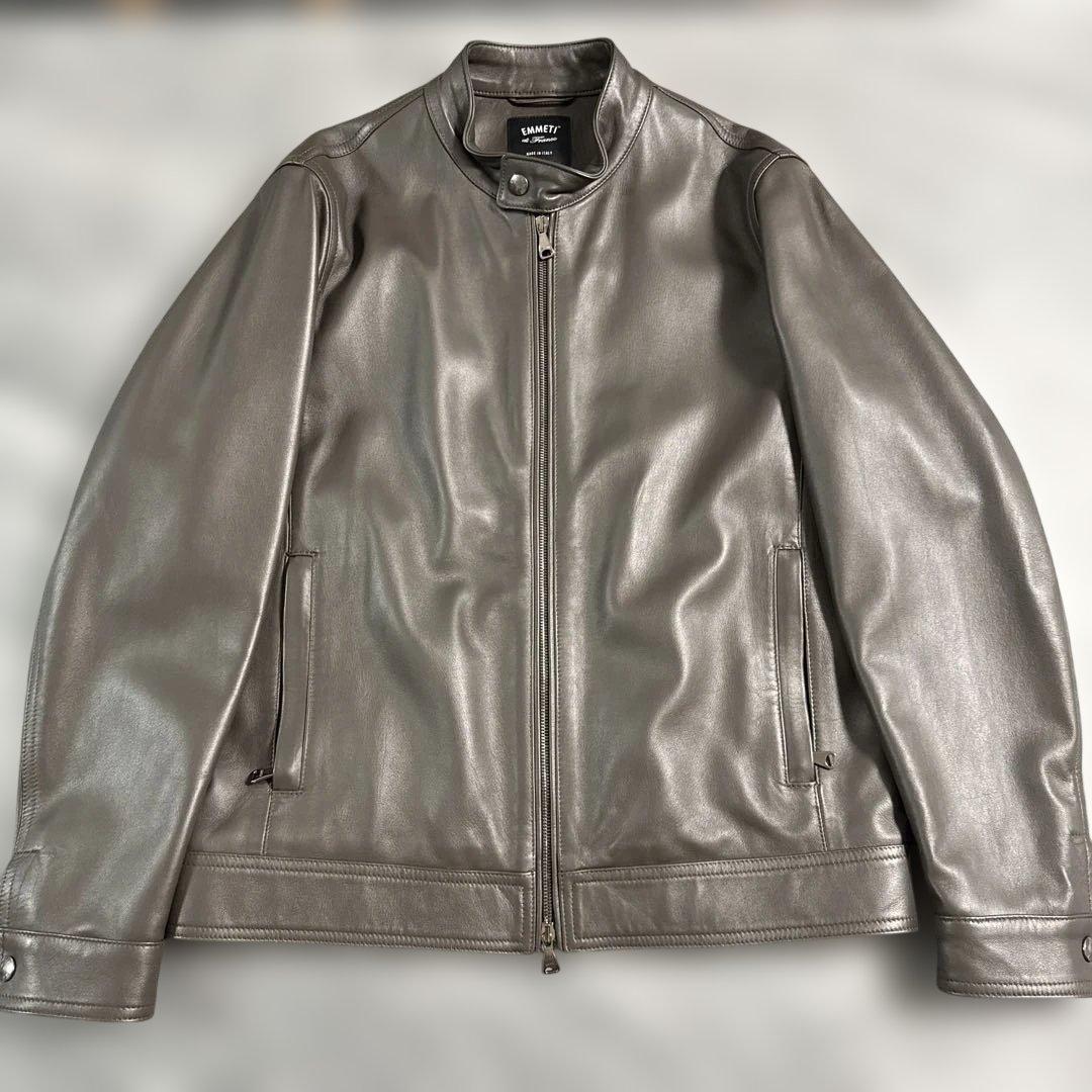 極美品 EMMETI ラムナッパレザー シングルライダースジャケット