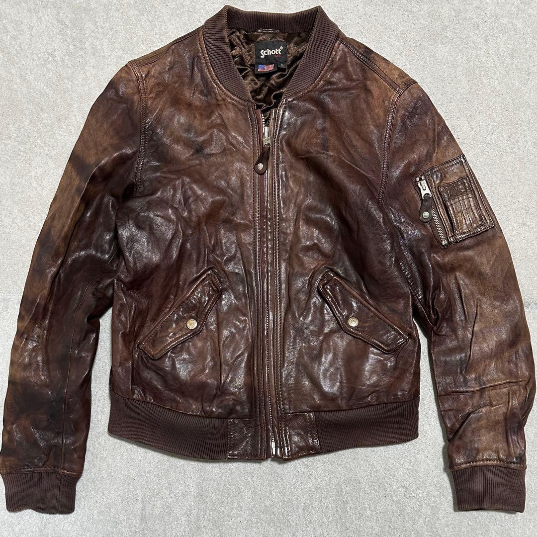 専用★L✨Schott MA-7 MA-1フライトジャケット　ラムレザー　ブラウ