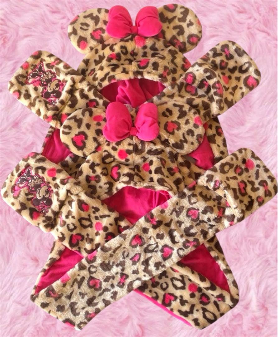 【即日発送】２個セット ディズニー マフラーキャップ ヒョウ柄 ミニー