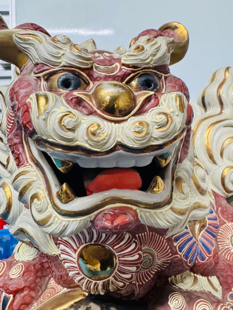 九谷焼 獅子 シーサー 高さ約40cm 大きめ 縁起物 伝統工芸品　置き物