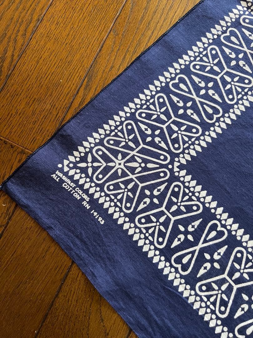 美品60s ヴィンテージ　クロス柄　コットン　バンダナ　ネイビー　RN14193