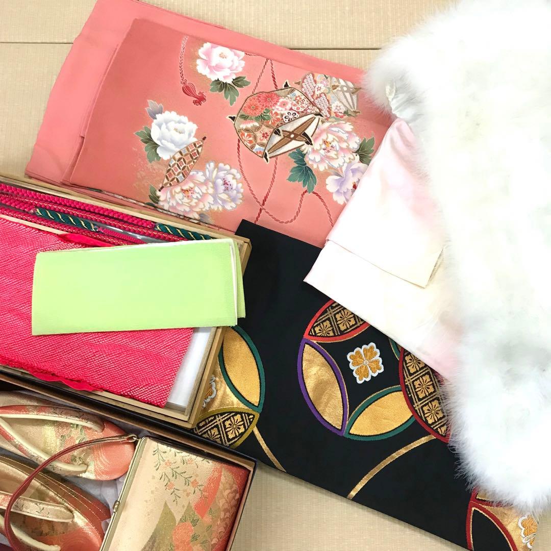 梅乃【140】正絹　振袖　フルセット　古典　ピンク　8点セット