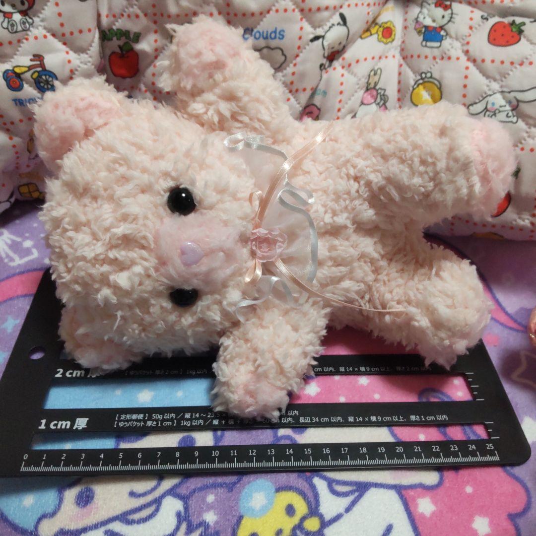 ピンクのリボン付きクマのぬいぐるみ ファンシーわたあめくまちゃん