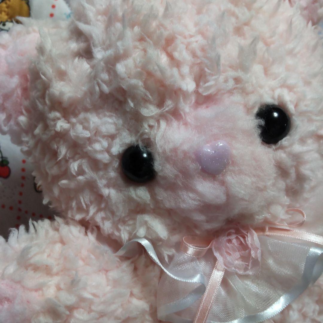 ピンクのリボン付きクマのぬいぐるみ ファンシーわたあめくまちゃん