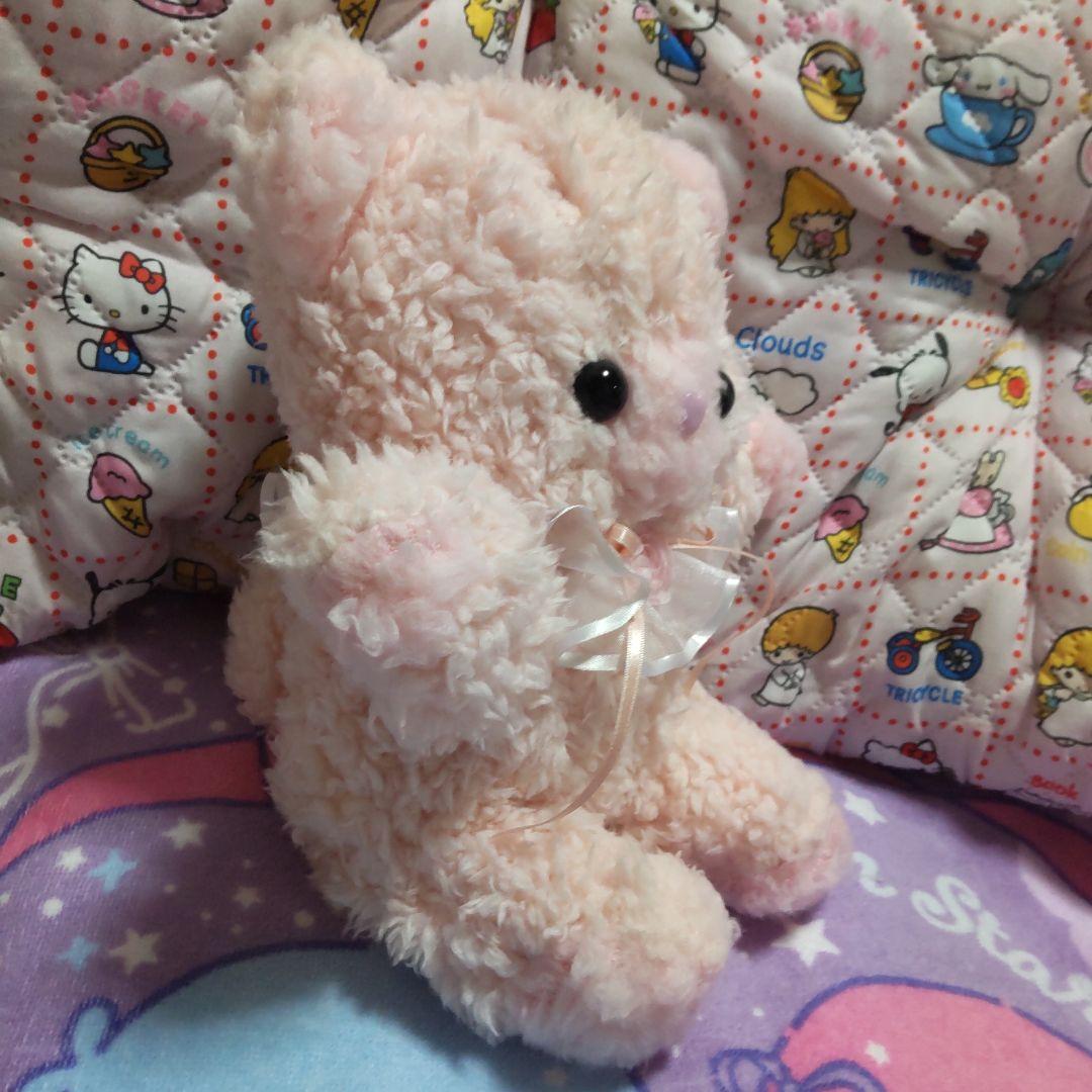 ピンクのリボン付きクマのぬいぐるみ ファンシーわたあめくまちゃん