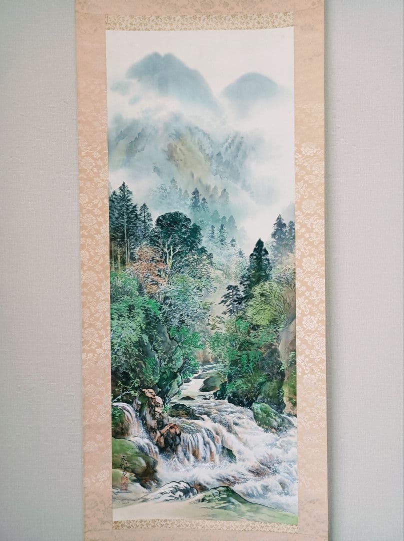 豪華 掛け軸 縁起物 福 開運 絵 龍脈 金運 山水 川 中国 風水 美術 骨董