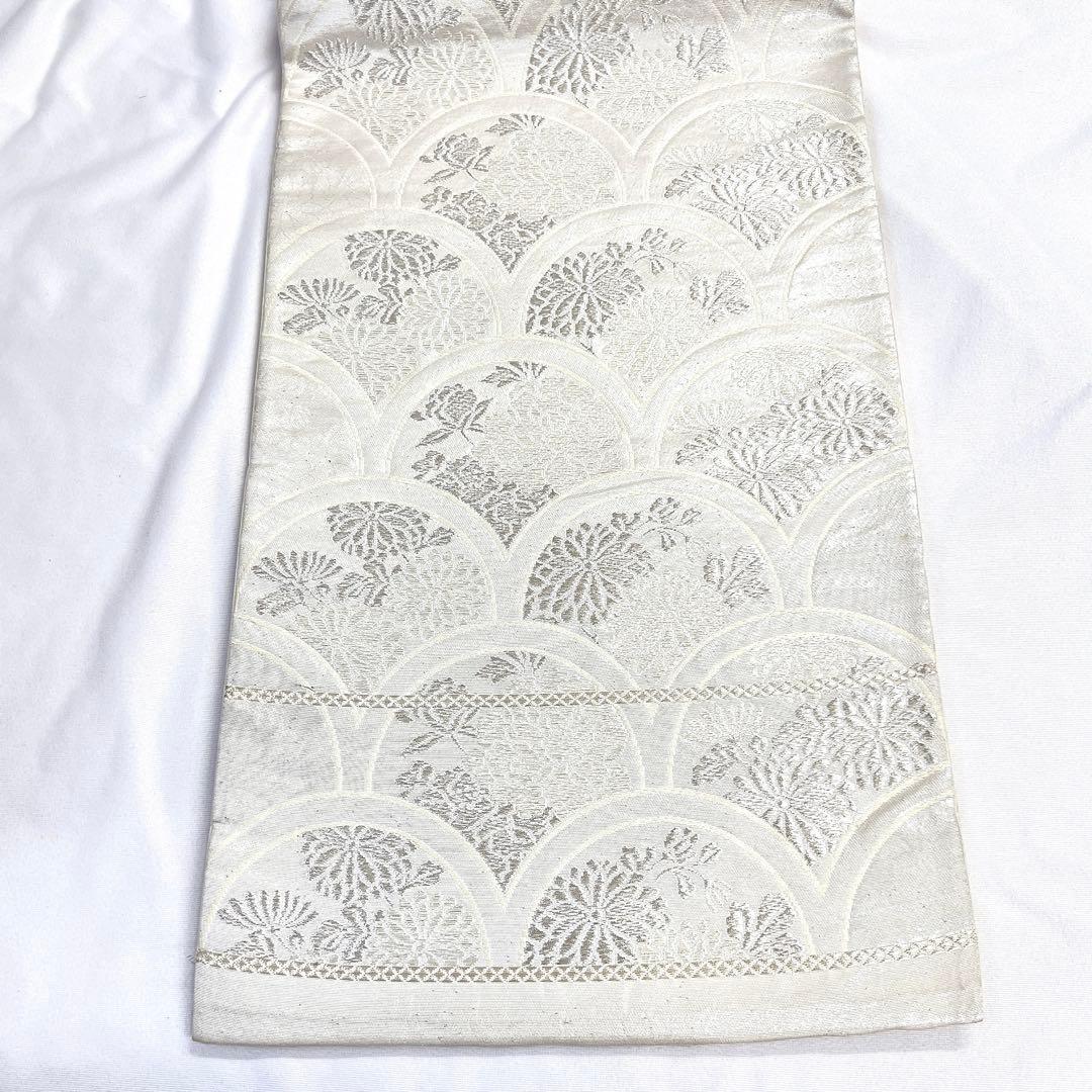袋帯　青海波　菊花　牡丹　銀糸　シルバー　着物　帯　023k