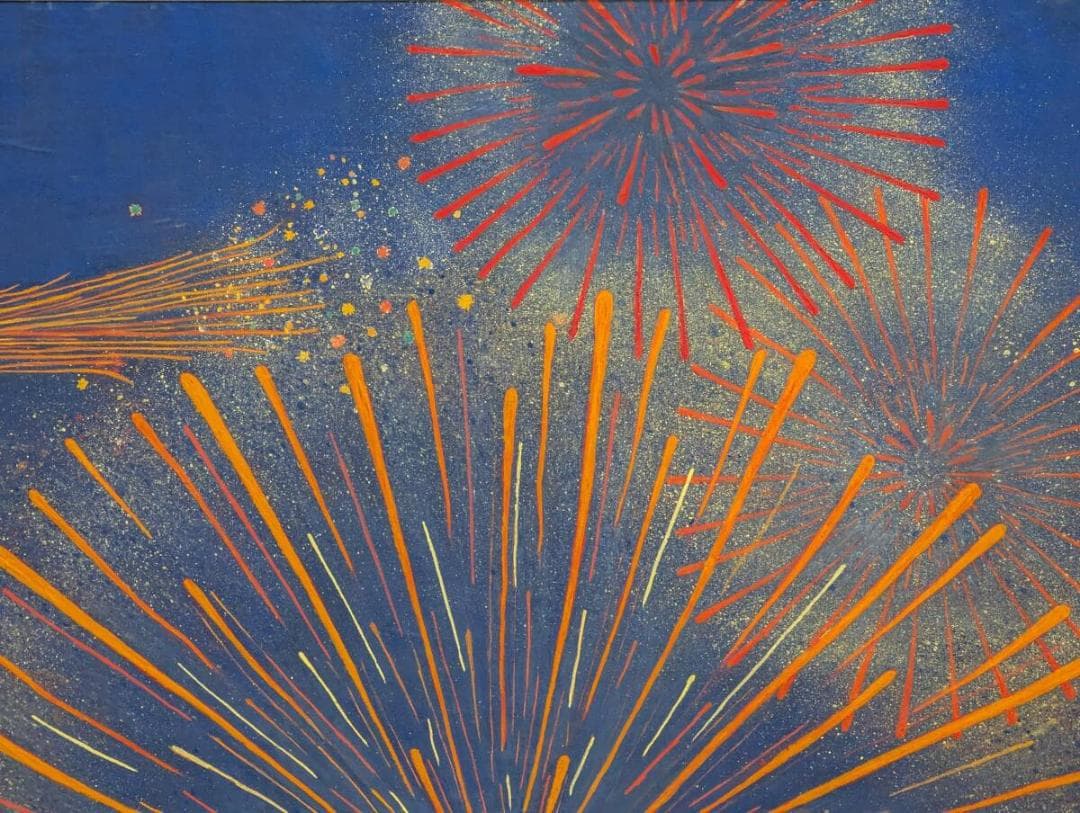 【真作】絵画　日本画20号　夜空を彩る大輪の華　夏を閉じ込めたアート　Y116