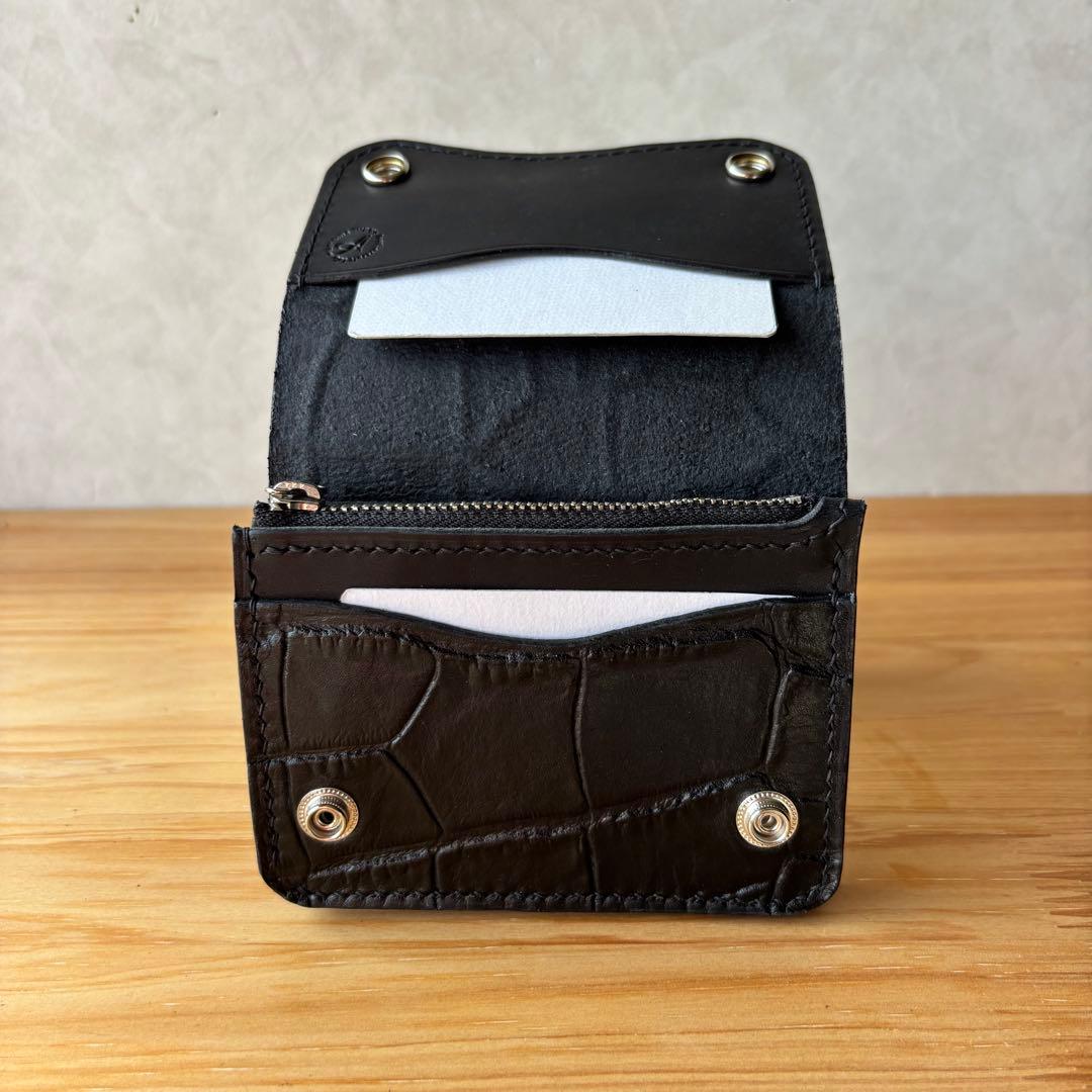 【ブラック&クロコダイル】ショートトラッカーウォレット イタリアンレザー 本革