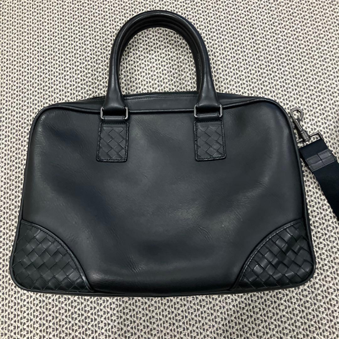 ブラックレザー編み込みビジネスバッグ