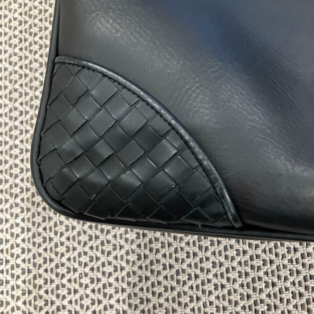 ブラックレザー編み込みビジネスバッグ