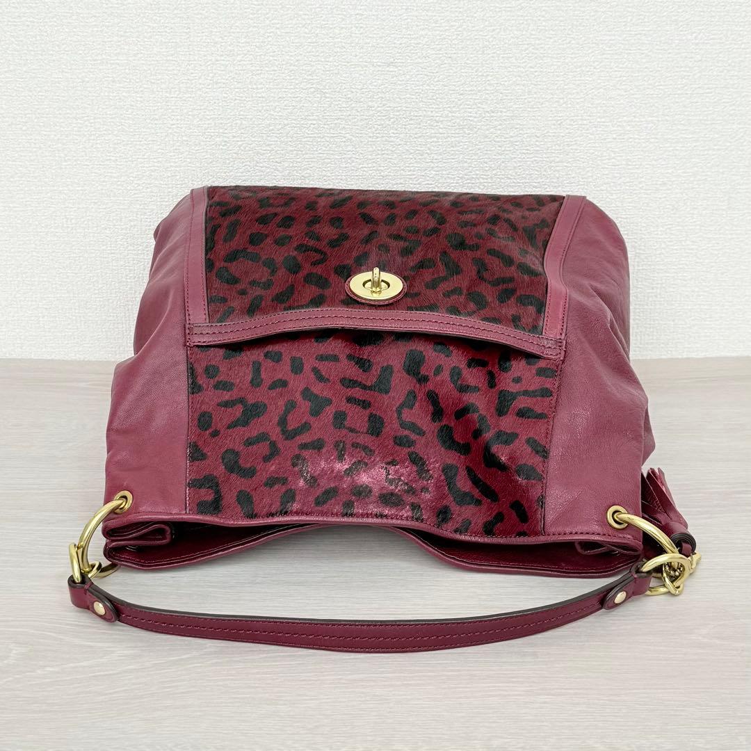 COACH ホーボー ワンショルダーバッグ ハラコ レオパード ターンロック