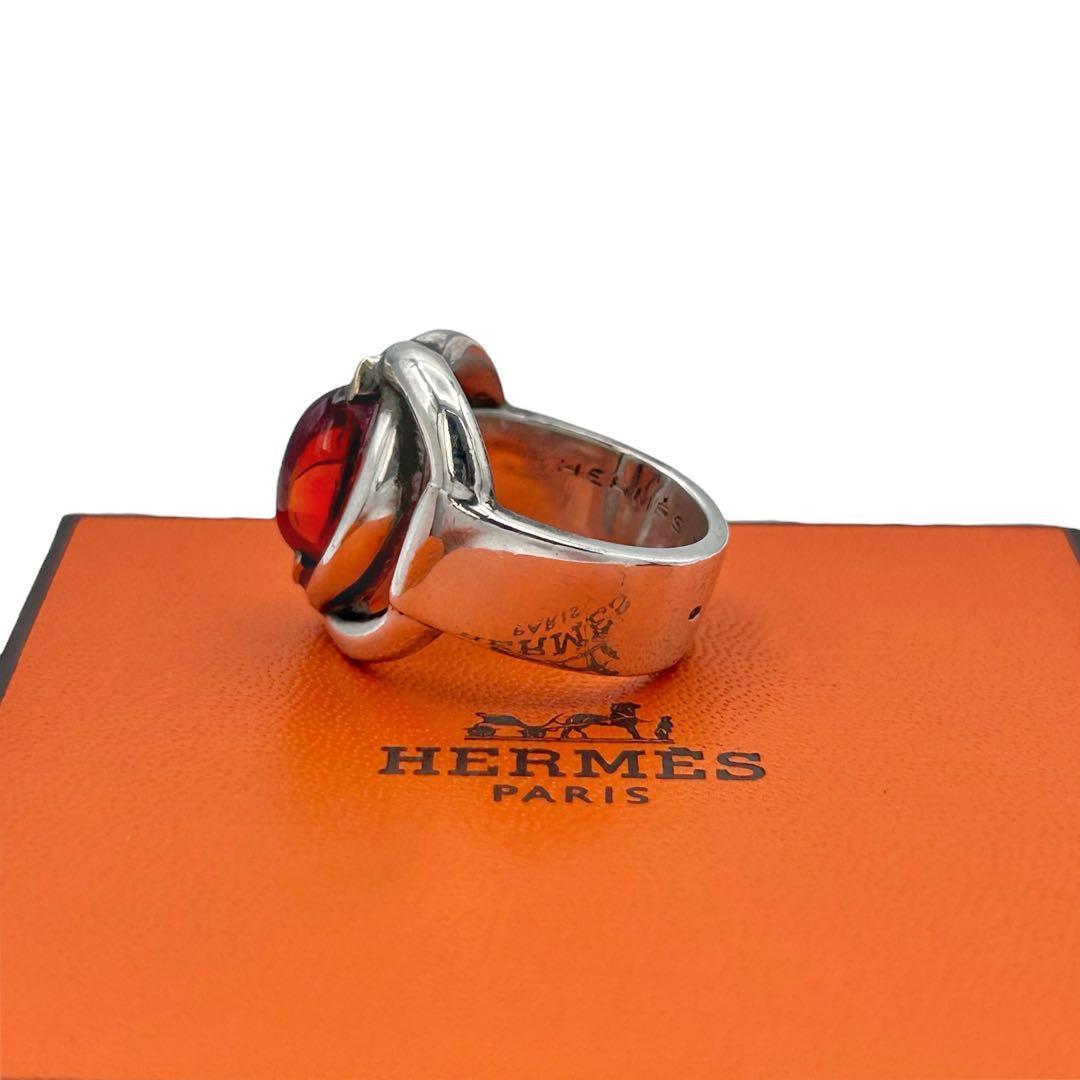 【幻】HERMES ヴィンテージ リング カーネリアン コンビ Ag925 52