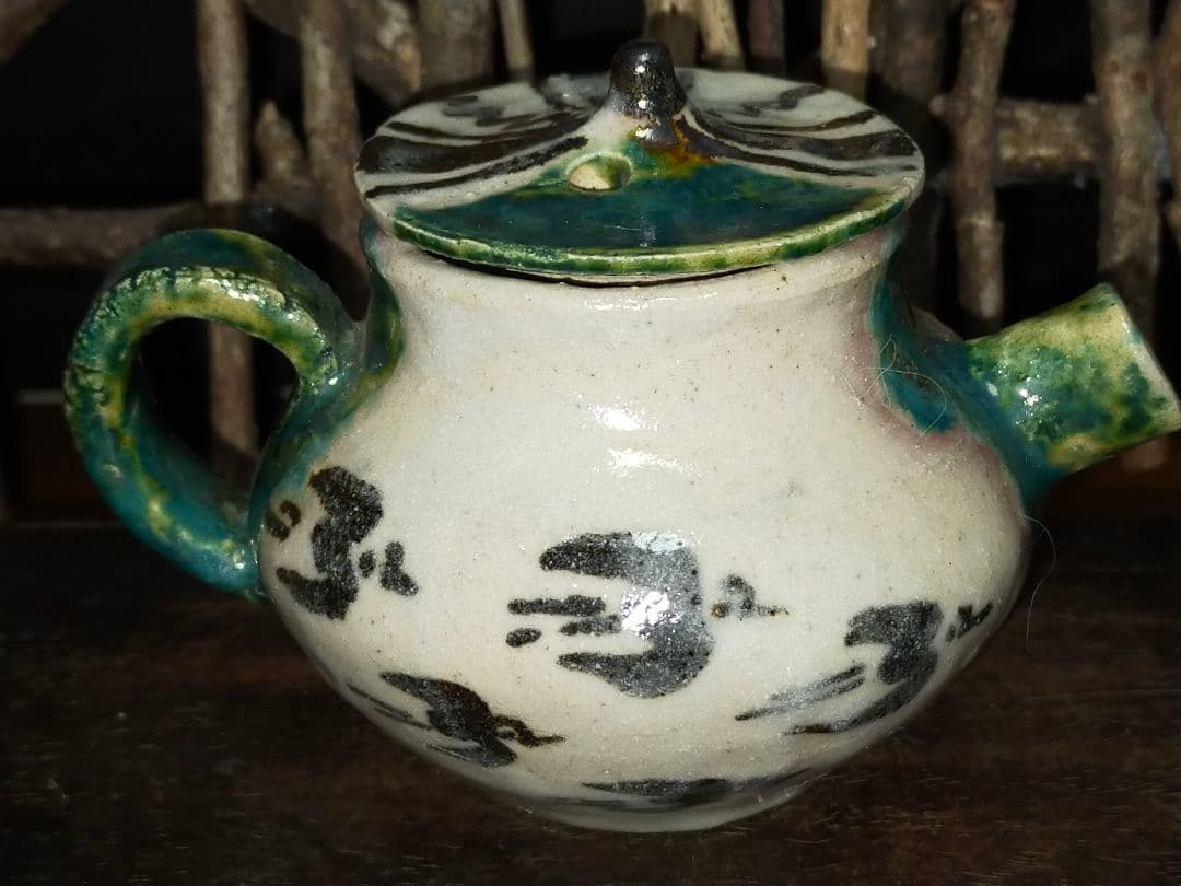 ♥織部　急須　単孔　鉄砲口　骨董　古玩