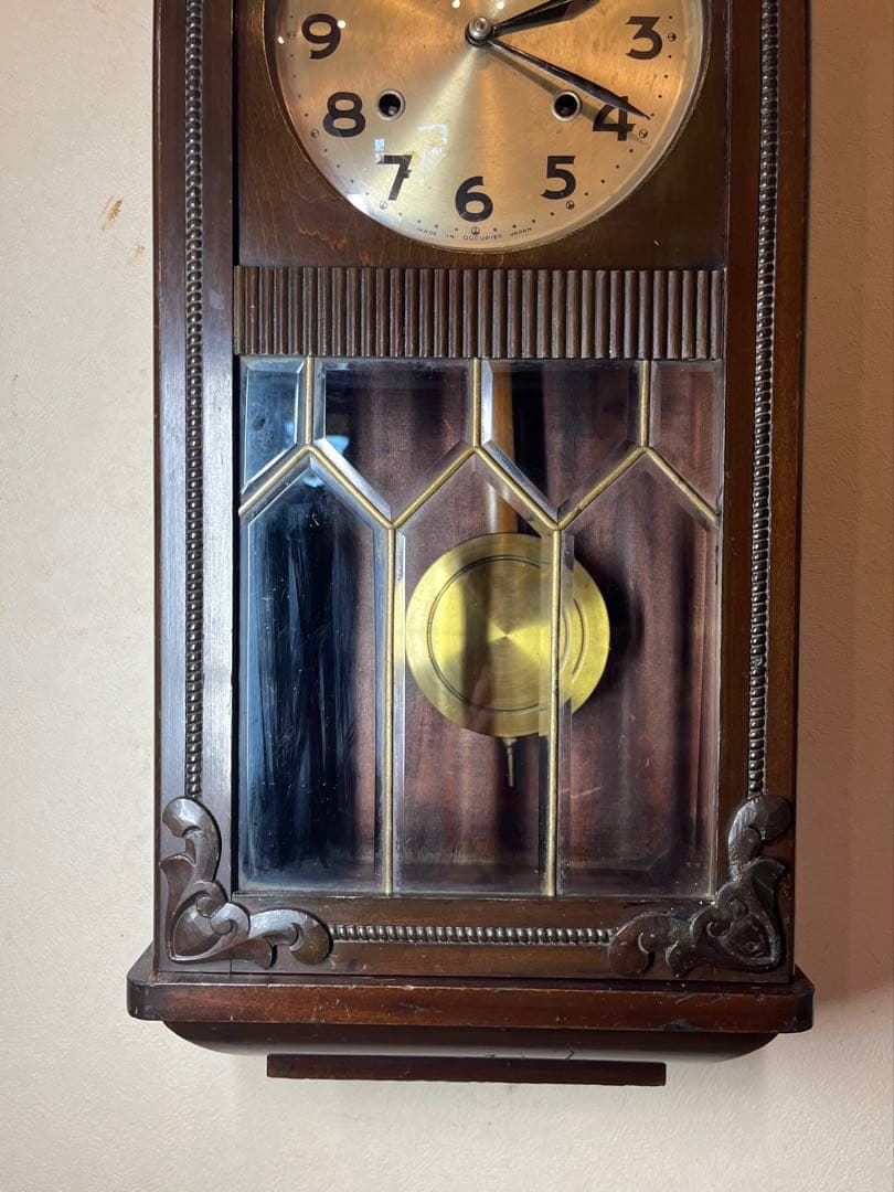 柱時計　2本チャイム　古時計　振り子　レトロ　ゼンマイ　ボンボン　アンティーク