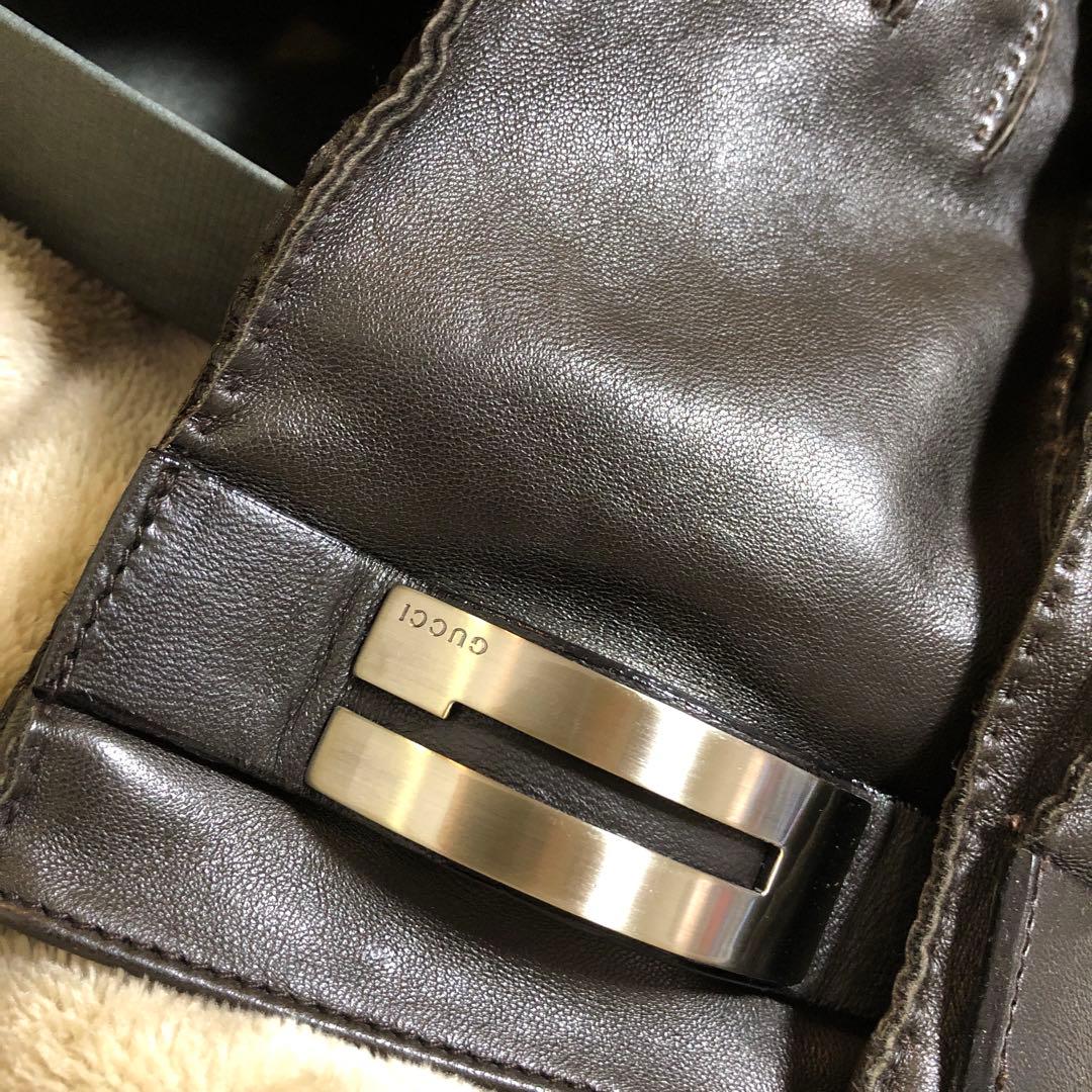 GUCCI レザー手袋 ブラウン 金属バックル付き