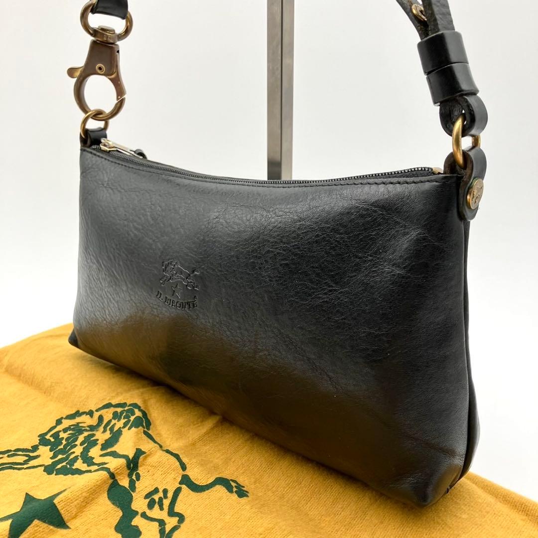 【極美品】イルビゾンテ　レザー　ショルダーバッグ　ロゴ刻印　金金具　ブラック