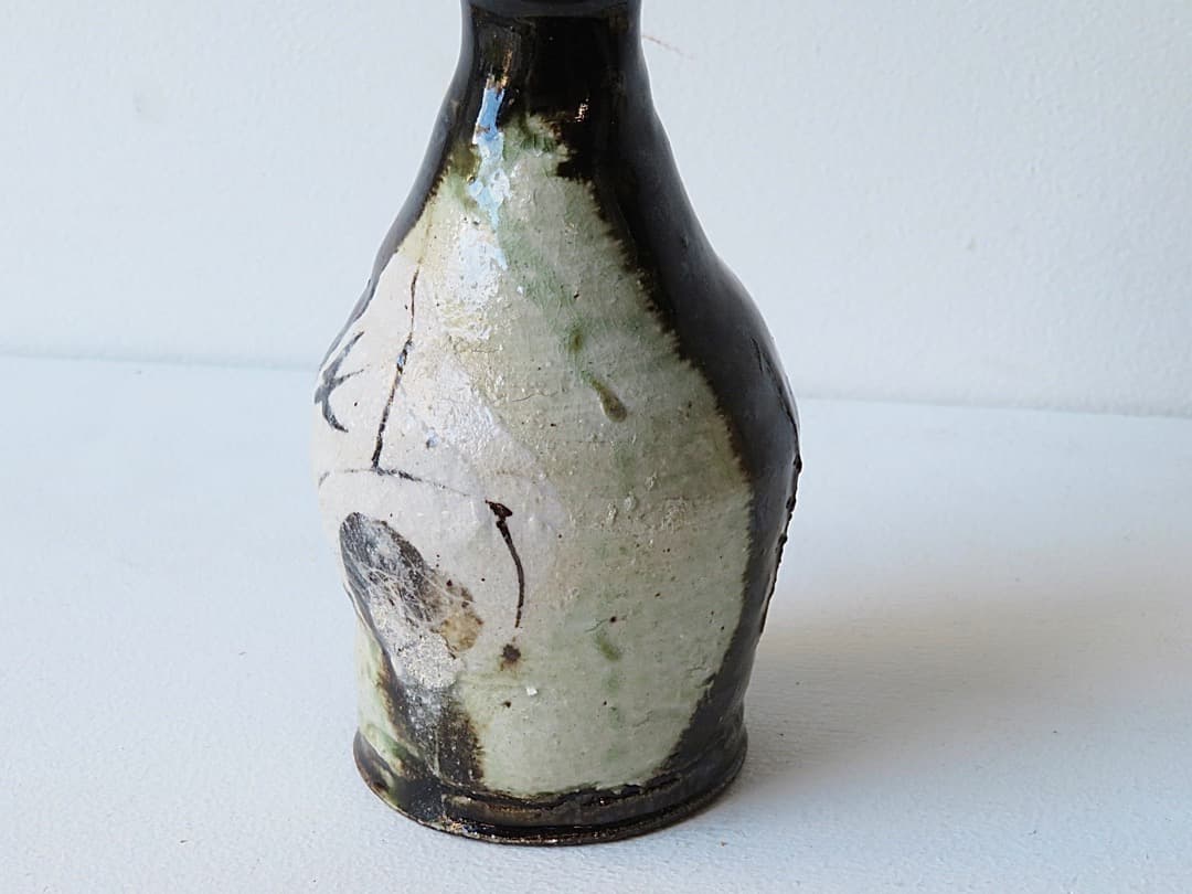 【値下げ】希少作★中島勝乃利『黒織部 徳利』【師：鯉江良二】