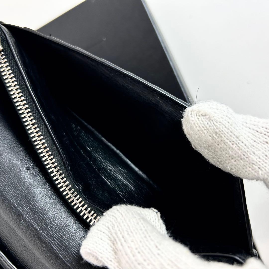 【たかえもん　付属品完備】サンローラン 長財布 黒 クロコ型押し レザー