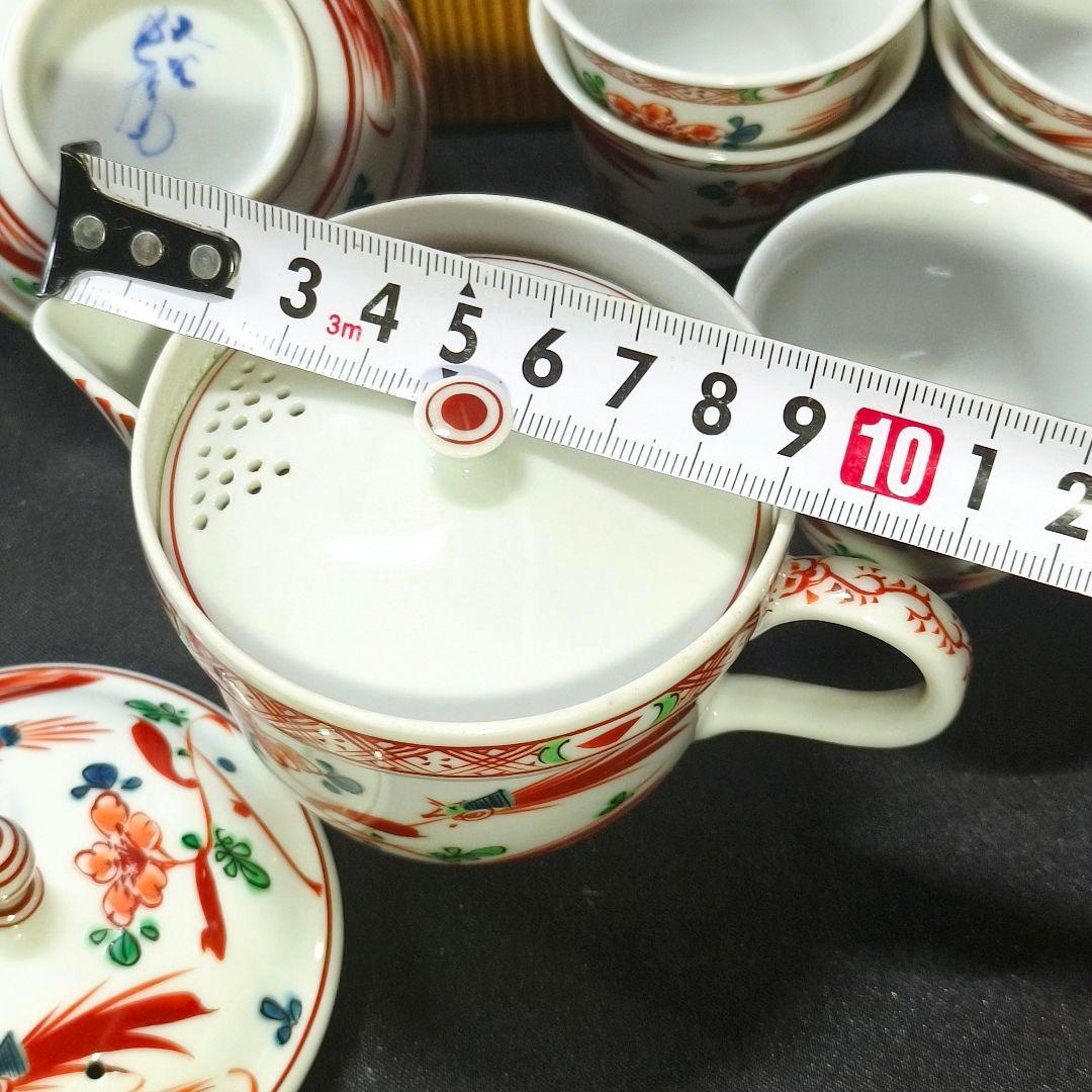 煎茶道具 小茶器 九谷焼 手描き赤絵花鳥文 作家物 二重蓋急須 共箱 中国茶器