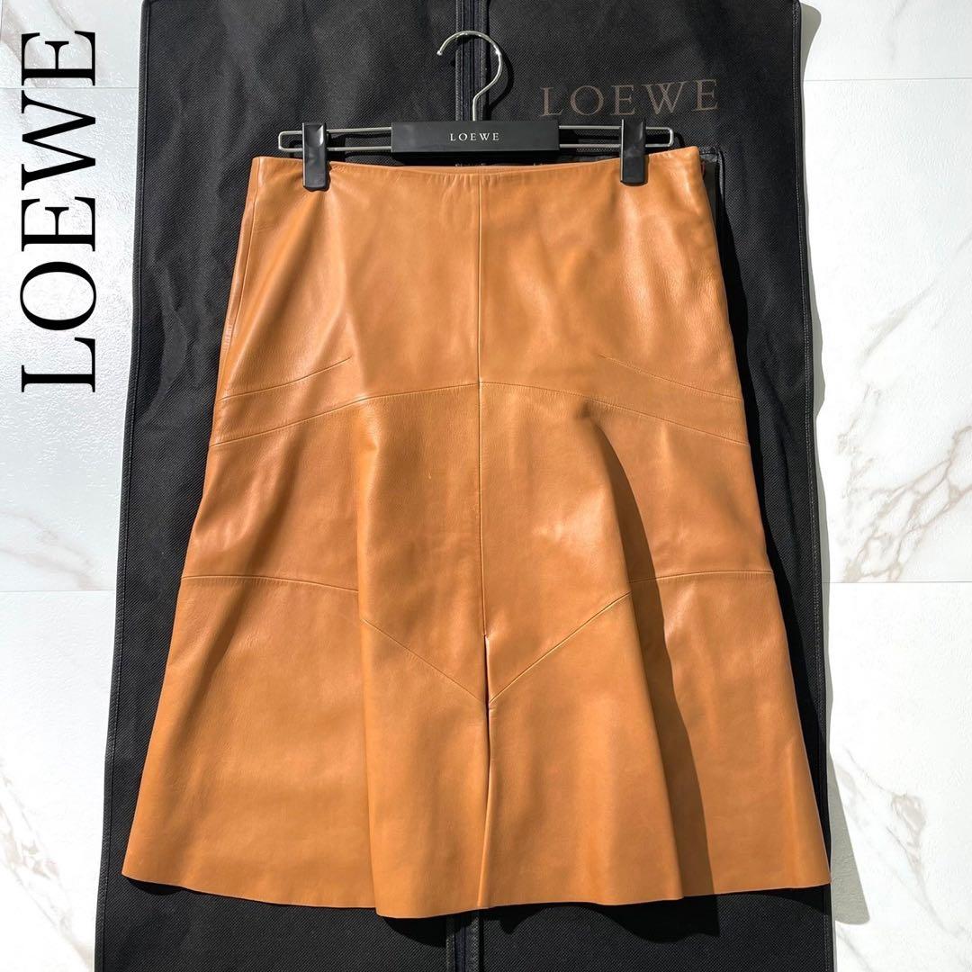 美品꧁LOEWE꧂ロエベ ナッパレザー フレアスカート 羊革 キャメル 40