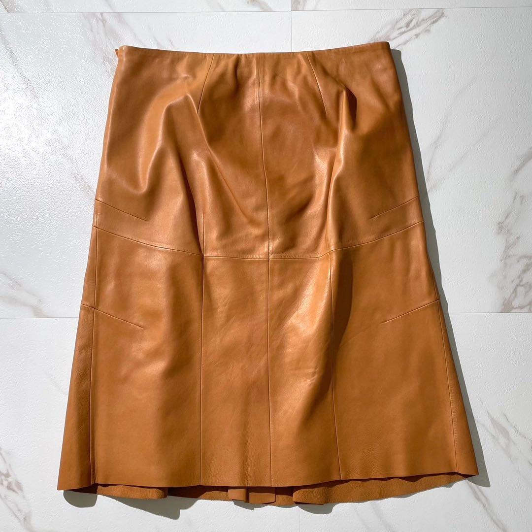 美品꧁LOEWE꧂ロエベ ナッパレザー フレアスカート 羊革 キャメル 40