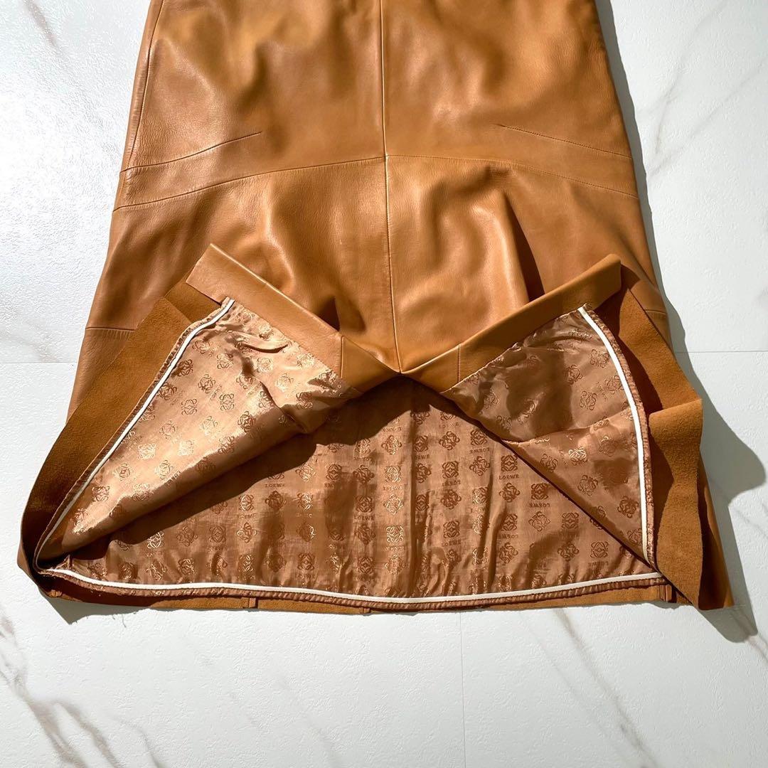 美品꧁LOEWE꧂ロエベ ナッパレザー フレアスカート 羊革 キャメル 40