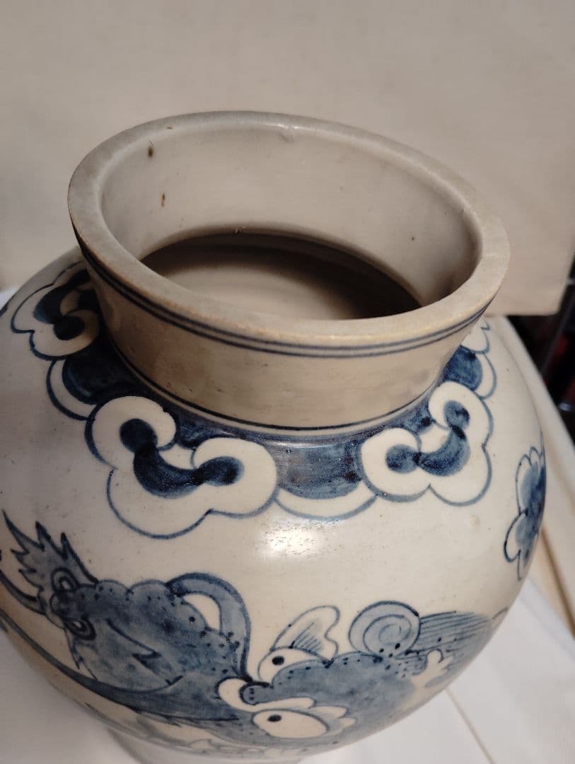 中国李朝 染付龍文壺