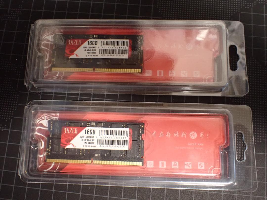 メモリー JAZER DDR5 16GB 5600MHz SODIMM x2 32GB