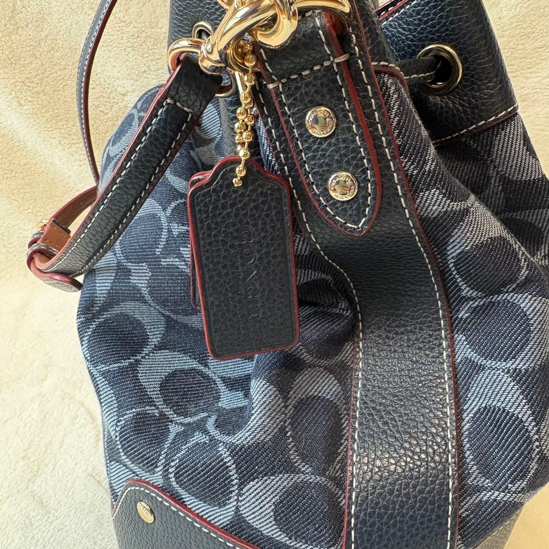 【激美品】COACH コーチ ショルダーバッグ 巾着 シグネチャー デニム