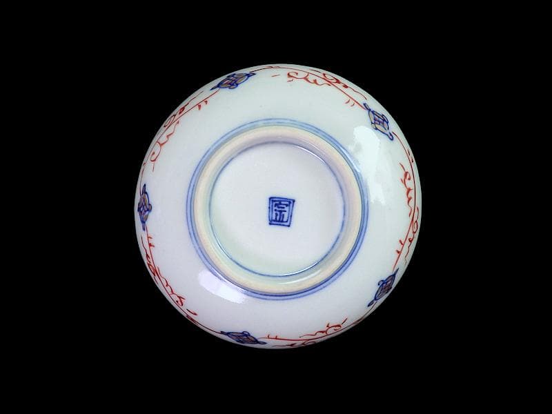 古伊万里　金襴手　鶴に七宝紋の図　4寸皿　5枚　D048AS-DAr