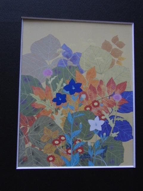 中島虎威、【秋色】、希少な額装用画集より、美品、新品額装付