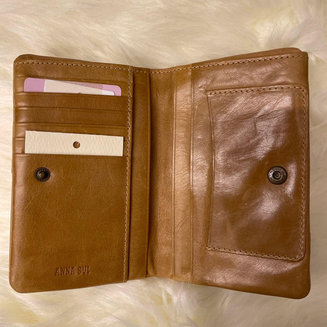 【新品未使用】ANNA SUIがま口２つ折り財布 猫牛革 レザー ローズガーデン