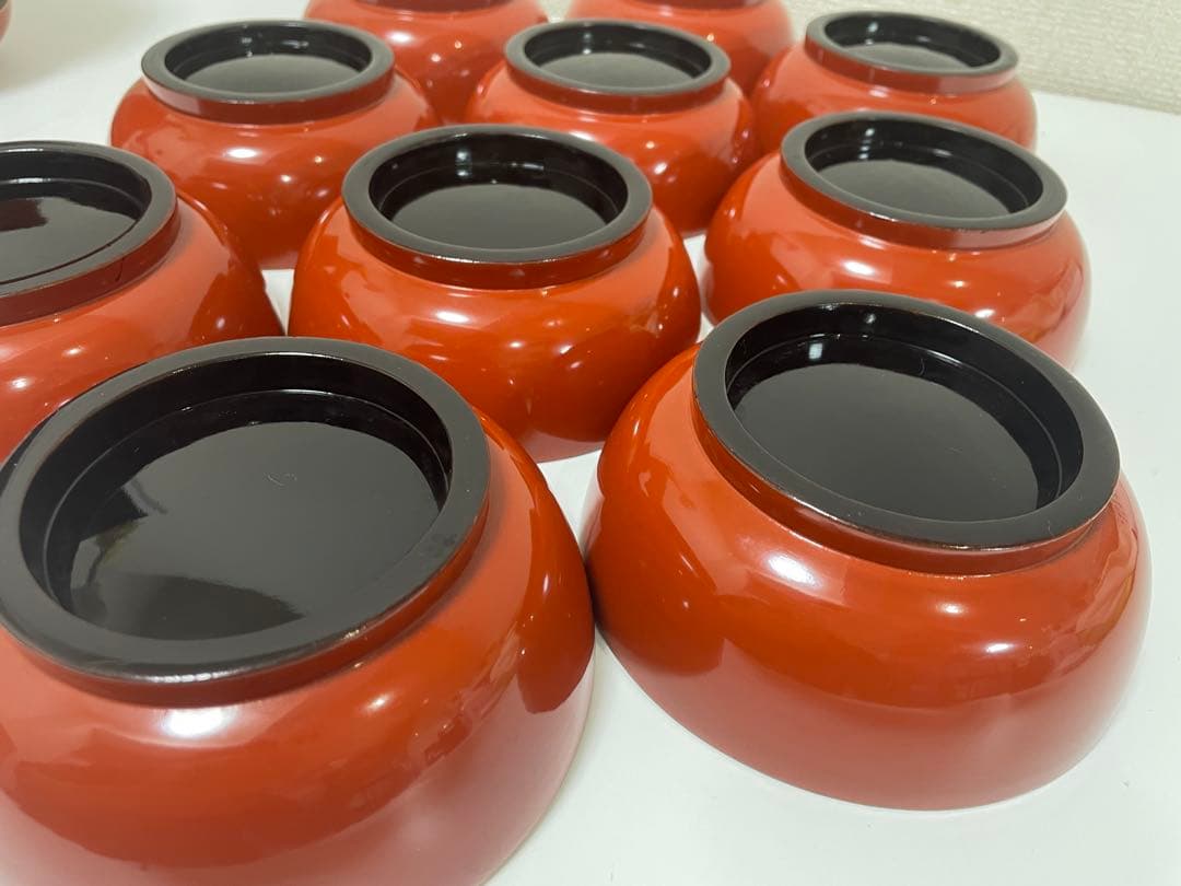 漆器 朱色 椀 10客 金縁 黒縁 輪島塗 吸物椀 蓋付 無地 金彩模様