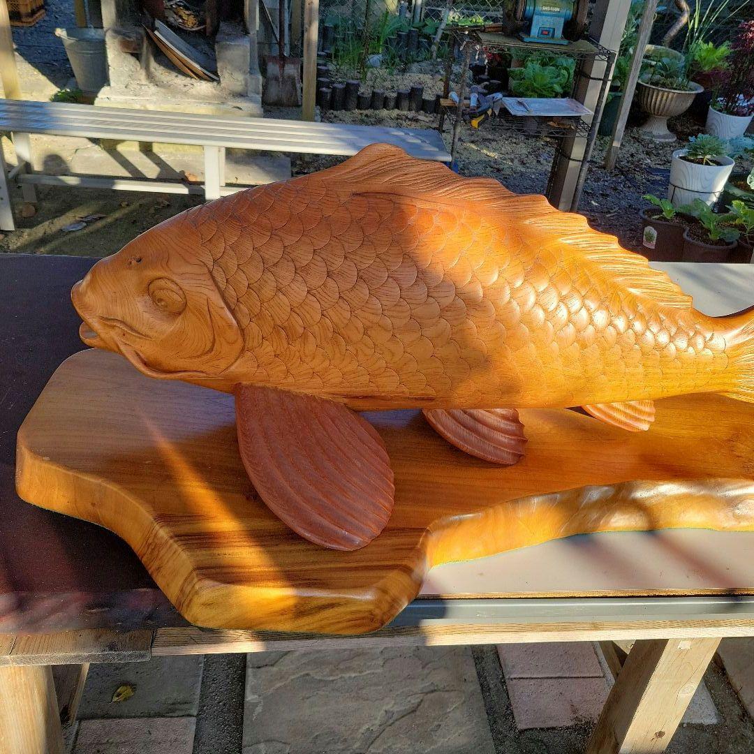 木製 鯉の彫刻 約100cm