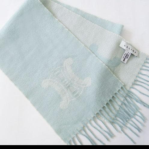 CELINE　セリーヌ　ウール　カシミヤ　サックス　マフラー　トリオンフ