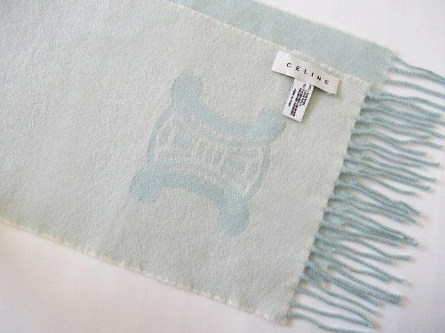 CELINE　セリーヌ　ウール　カシミヤ　サックス　マフラー　トリオンフ