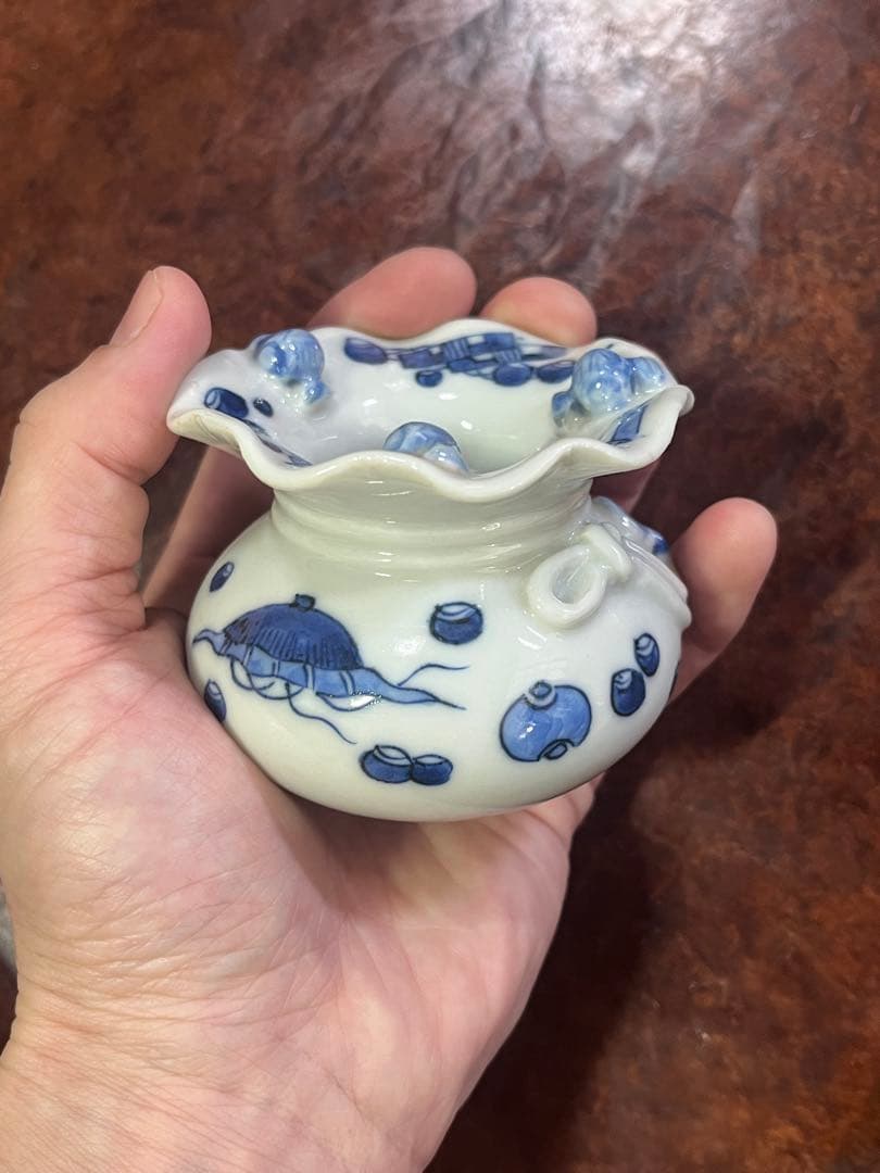 珍品　瀬戸　古伊万里　盃台　無傷完品　吉祥　染付　蕎麦猪口　そば猪口　民芸　民藝