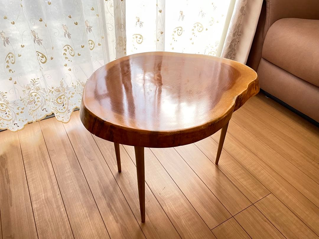 一枚板テーブル　幅53cm ゴールド色アイアン脚　サイドテーブル　無垢材