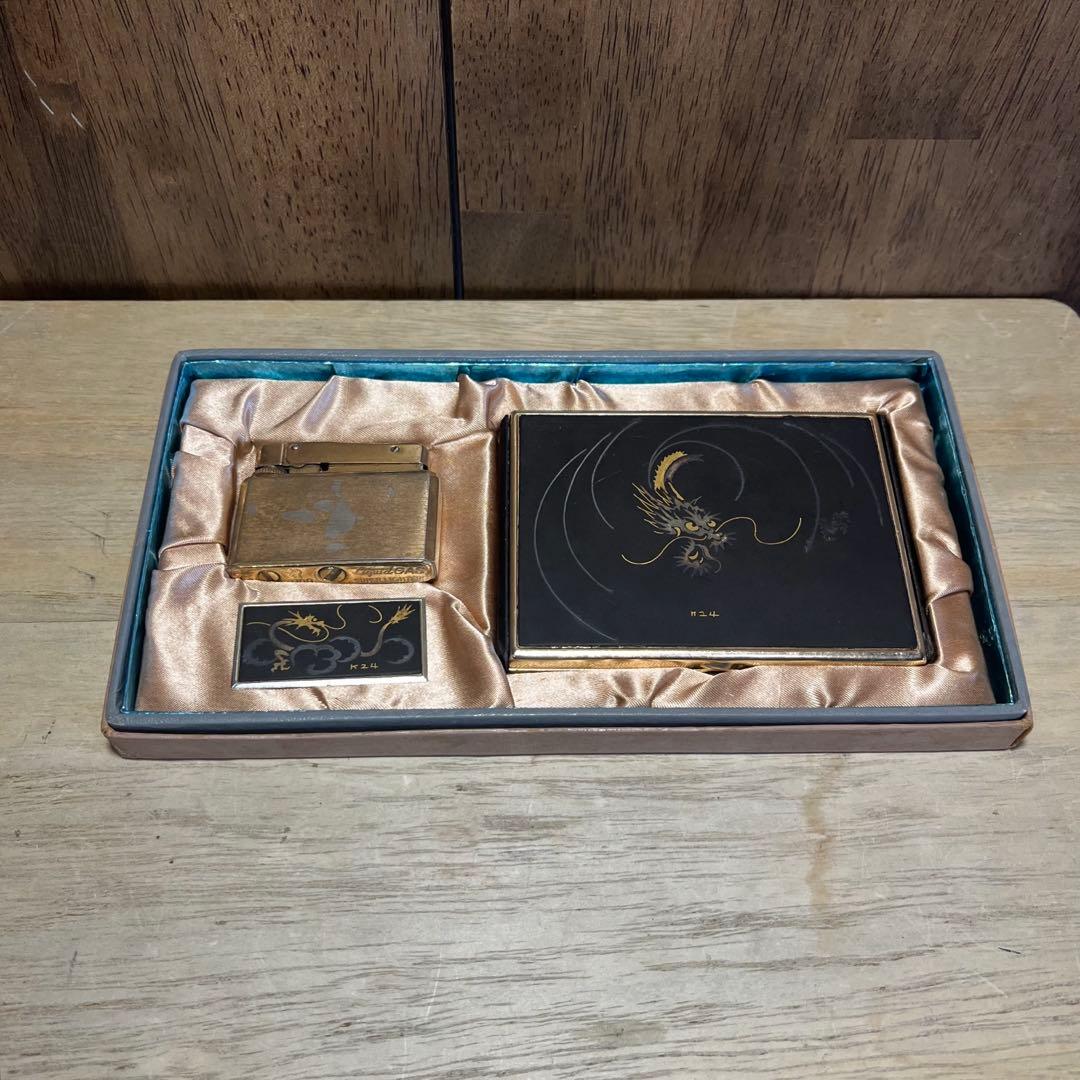 【アンティーク】純金象嵌 シガレットケース ライター K24 龍 古道具 古民具