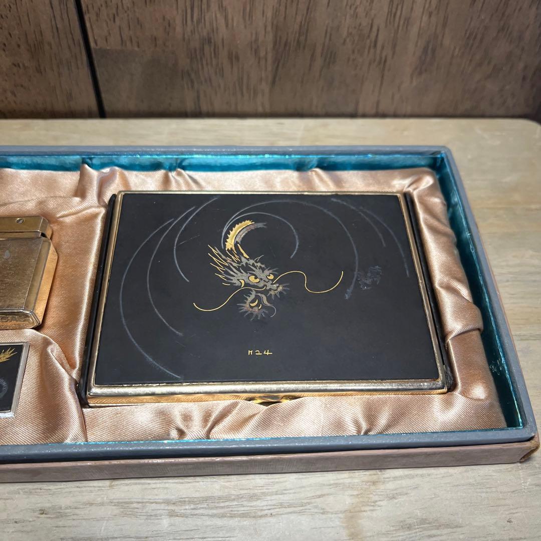 【アンティーク】純金象嵌 シガレットケース ライター K24 龍 古道具 古民具