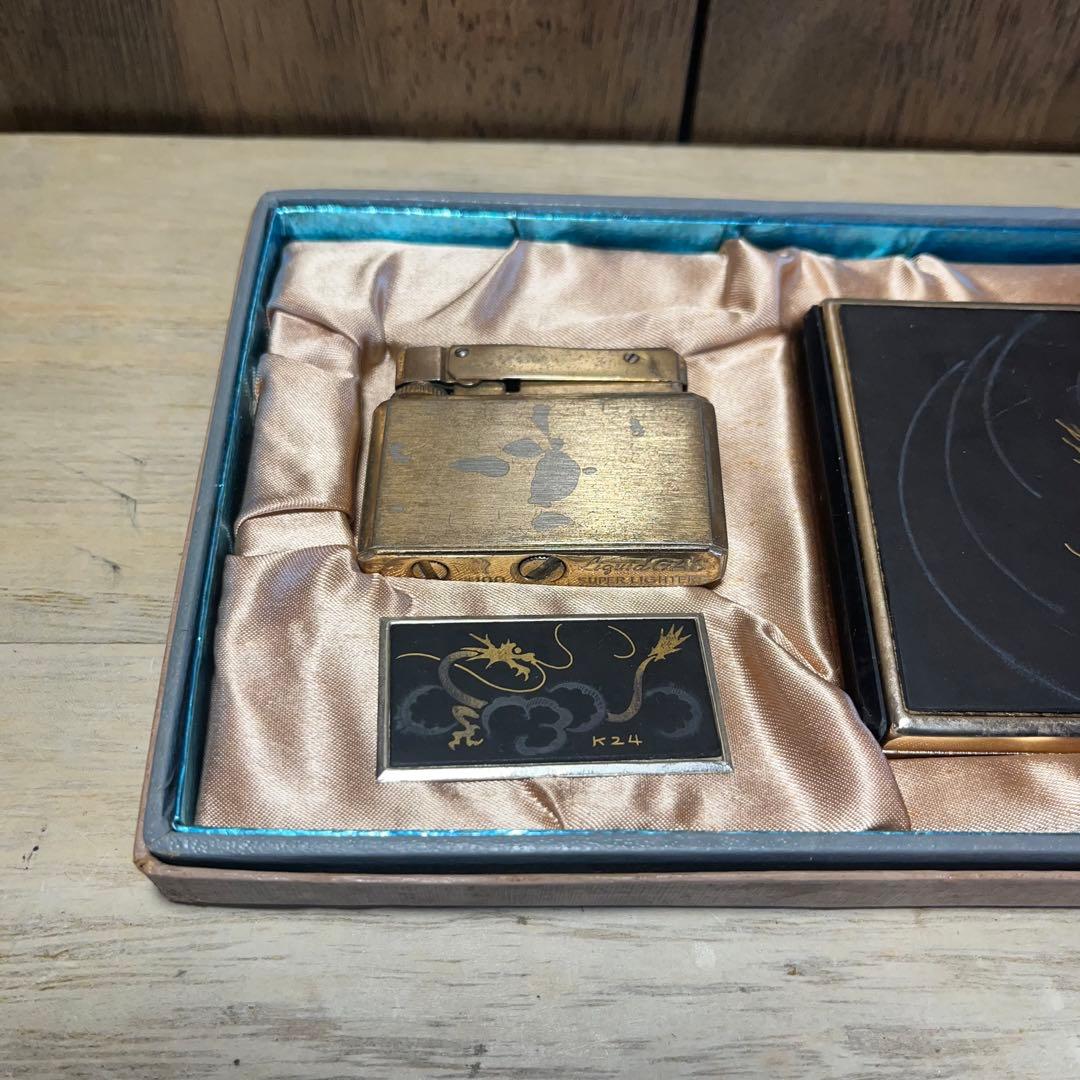 【アンティーク】純金象嵌 シガレットケース ライター K24 龍 古道具 古民具