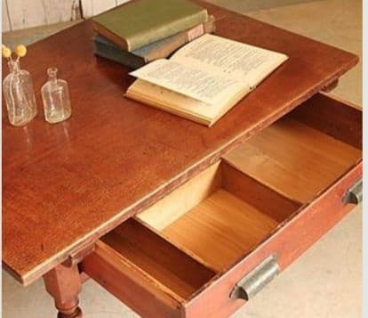 ろくろ脚木製文机 テーブル 引き出し付き 古家具 アンティーク レトロ